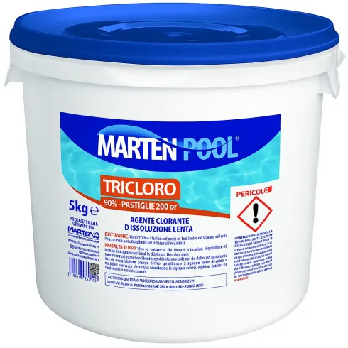 Tricloro per Piscina Pastiglie 200 gr Secchio 5 kg a Lenta Dissoluzione