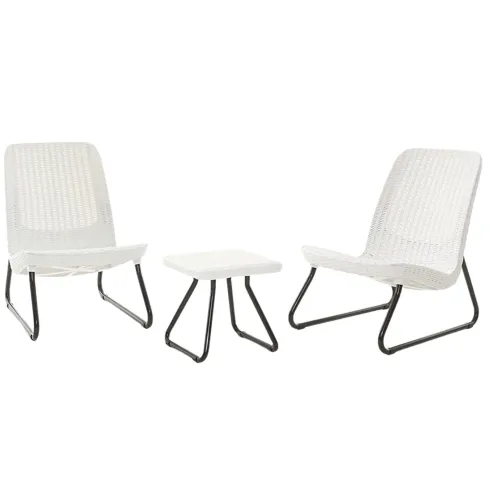 Salotto da Esterno 2 Posti in Resina Bianco Effetto Rattan con Tavolino