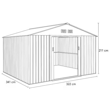 Casetta da Giardino in Lamiera 341x322x211 cm Box Porta Attrezzi