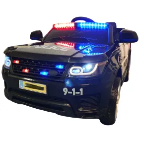 Macchina Elettrica Polizia per Bambini Nera a Batteria 12 V Jeep Luci Macchinina | BricoShop24