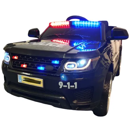 Macchina Elettrica Polizia per Bambini Nera a Batteria 12 V Jeep Luci Macchinina | BricoShop24