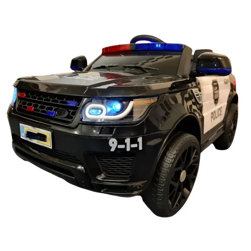 Macchina Elettrica Polizia per Bambini Nera a Batteria 12 V Jeep Luci Macchinina | BricoShop24