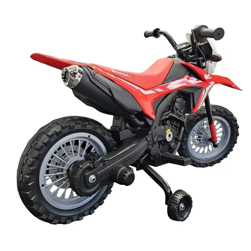Moto Elettrica per Bambini 12V Honda Rosso con Rotelle Luci e Suoni