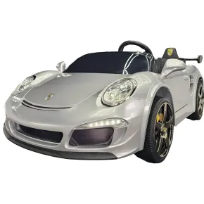 Auto Elettrica per Bambini 24V Porsche 2 Posti Grigio con Luci e Musica