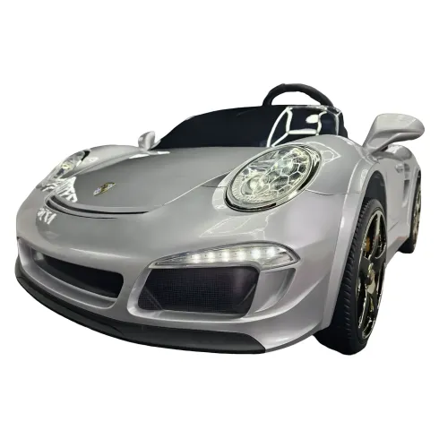 Auto Elettrica per Bambini 24V Porsche 2 Posti Grigio con Luci e Musica