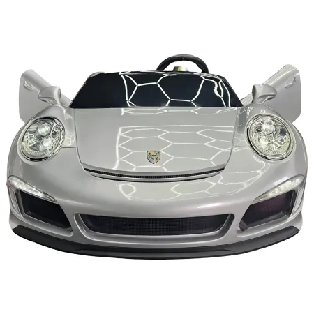 Auto Elettrica per Bambini 24V Porsche 2 Posti Grigio con Luci e Musica