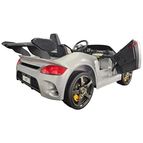 Auto Elettrica per Bambini 24V Porsche 2 Posti Grigio con Luci e Musica