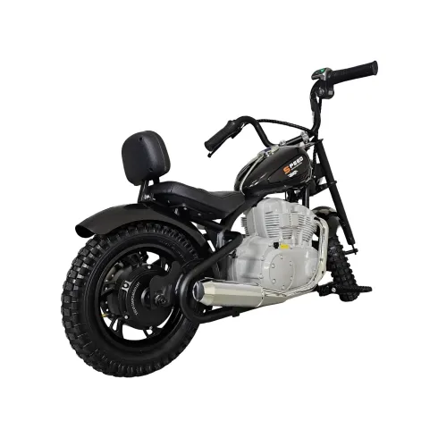 Moto Elettrica per Bambini Chopper Nero 24V 200W Sedile in Pelle