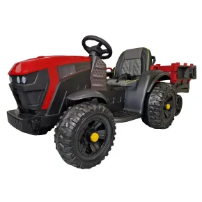 Trattore Elettrico per Bambini 12V Rosso con Rimorchio e Telecomando