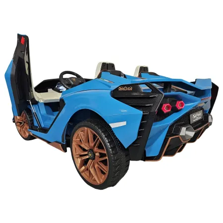 Auto Elettrica Bambini 24V Lamborghini Sian Blu 2 posti Sedili in Pelle