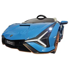 Auto Elettrica Bambini 24V Lamborghini Sian Blu 2 posti Sedili in Pelle