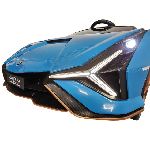Auto Elettrica Bambini 24V Lamborghini Sian Blu 2 posti Sedili in Pelle