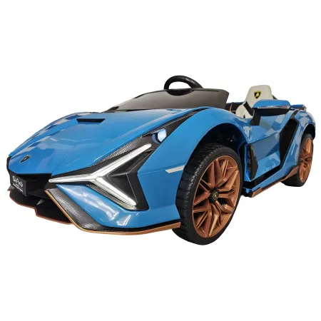 Auto Elettrica Bambini 24V Lamborghini Sian Blu 2 posti Sedili in Pelle