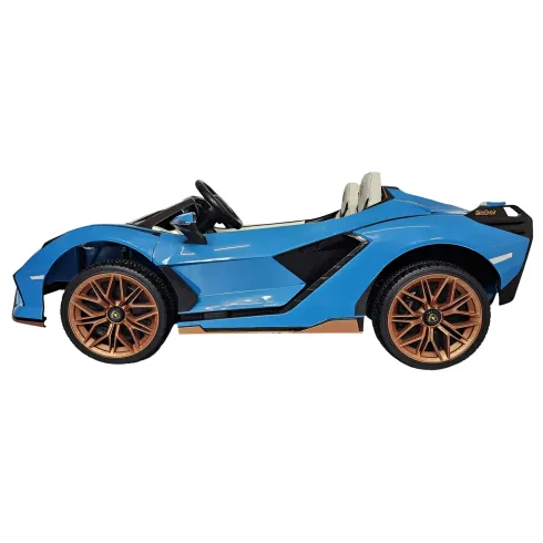 Auto Elettrica Bambini 24V Lamborghini Sian Blu 2 posti Sedili in Pelle