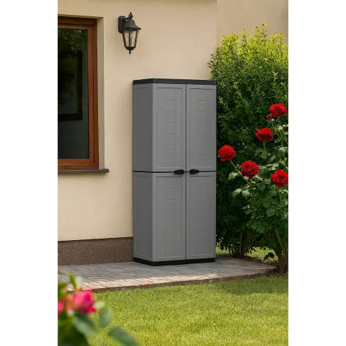 Armadietto in Resina Alto da Esterno Grigio con 2 Ante 68x39x166 cm