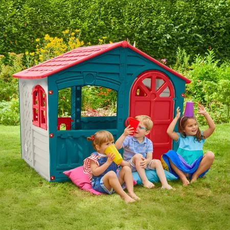 Casetta per Bambini in Plastica con Porta e Finestre Apribili Verde