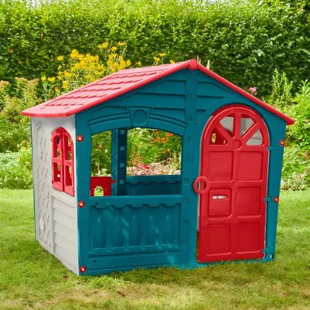 Casetta per Bambini in Plastica con Porta e Finestre Apribili Verde