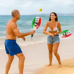 Set Racchettoni da Beach Tennis in Legno Colore Italia Pallina Inclusa 2