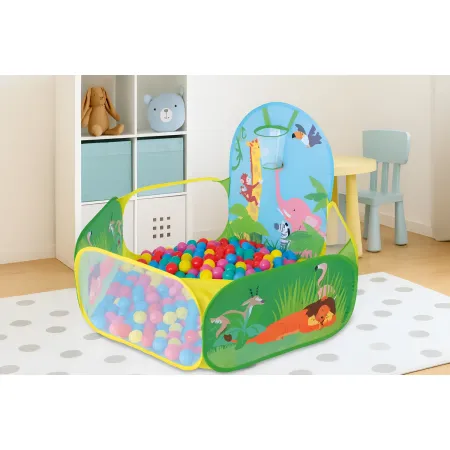 Recinto Pop-up per Bambini Richiudibile con Canestro e Palline Colorate