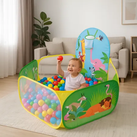 Recinto Pop-up per Bambini Richiudibile con Canestro e Palline Colorate