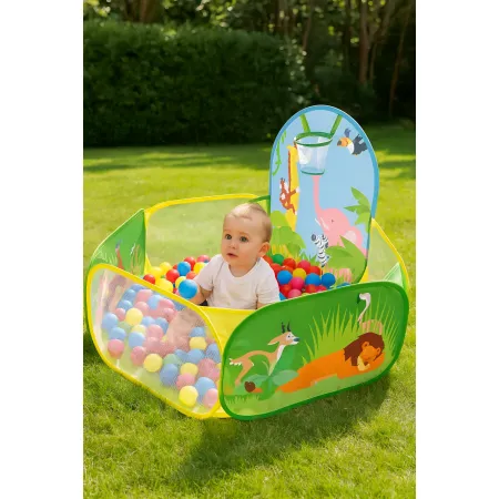 Recinto Pop-up per Bambini Richiudibile con Canestro e Palline Colorate