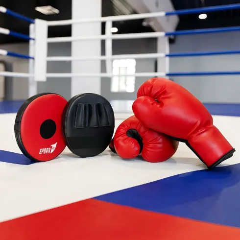 Set Boxe Guantoni 6 oz con Paracolpi 45 mm per Allenamento Rosso