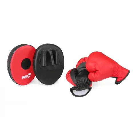Set Boxe Guantoni 6 oz con Paracolpi 45 mm per Allenamento Rosso