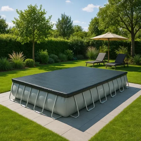 Telo Copertura Piscina Rettangolare Grigio Corda Drenante 956x488 cm