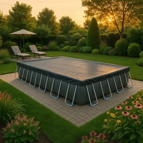 Telo Copertura Piscina Rettangolare Grigio Corda Drenante 956x488 cm