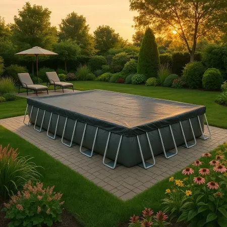Telo Copertura Piscina Rettangolare Grigio Corda Drenante 956x488 cm