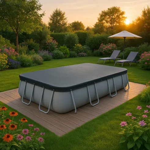 Telo Copertura Piscina Rettangolare 488x244 cm Invernale con Drenaggio