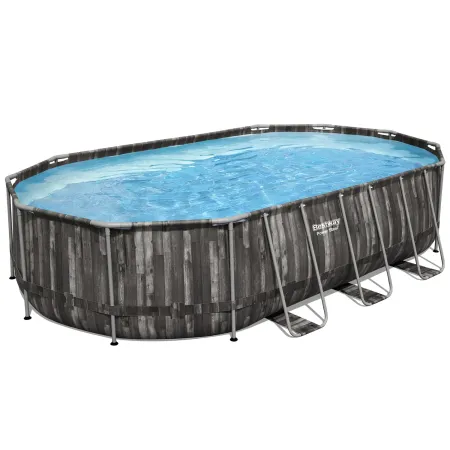 Piscina Ovale 610x366x122 cm Effetto Legno con Pompa Filtro e Accessori