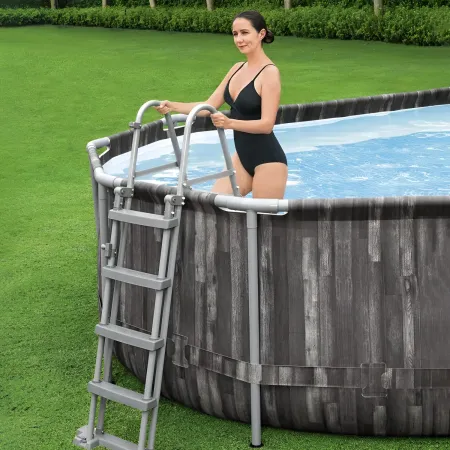 Piscina Ovale 610x366x122 cm Effetto Legno con Pompa Filtro e Accessori