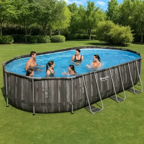 Piscina Ovale 610x366x122 cm Effetto Legno con Pompa Filtro e Accessori