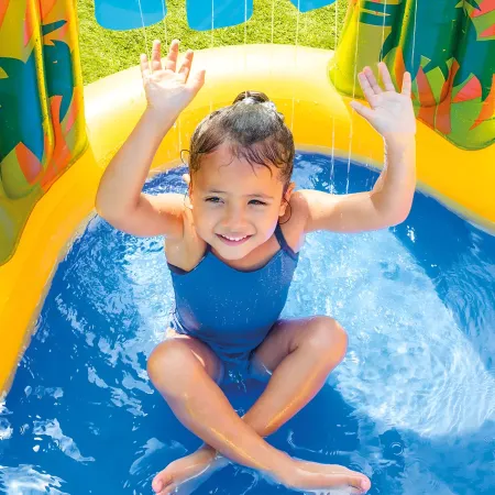 Piscina Gonfiabile Bambini Scivolo Canestro Spruzzatori 249x191x109 cm
