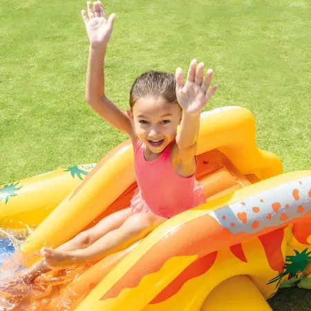 Piscina Gonfiabile Bambini Scivolo Canestro Spruzzatori 249x191x109 cm