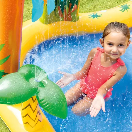 Piscina Gonfiabile Bambini Scivolo Canestro Spruzzatori 249x191x109 cm
