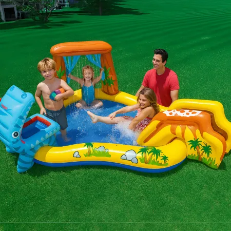Piscina Gonfiabile Bambini Scivolo Canestro Spruzzatori 249x191x109 cm