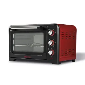 Forno Elettrico Ventilato 1600W Grill Vassoio Griglia Pinza Rosso Nero