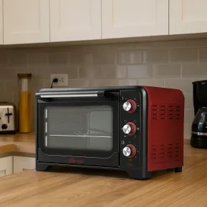 Forno Elettrico Ventilato 1600W Grill Vassoio Griglia Pinza Rosso Nero 2
