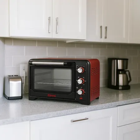 Forno Elettrico Ventilato 1600W Grill Vassoio Griglia Pinza Rosso Nero