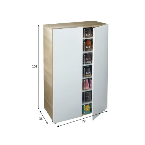 Scarpiera 2 Ante 72x36x103 cm Rovere Bianco Artik con 6 Ripiani