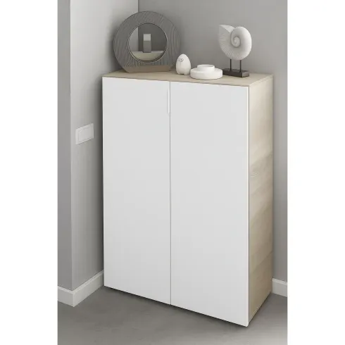 Scarpiera 2 Ante 72x36x103 cm Rovere Bianco Artik con 6 Ripiani