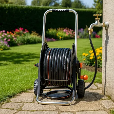 Kit Avvolgitubo Claber 30m Carrello in Alluminio Tubo Irrigazione