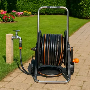 Avvolgitubo Manuale Porta Tubo Acqua per Innaffiare Lancia Giardino Carrello 2