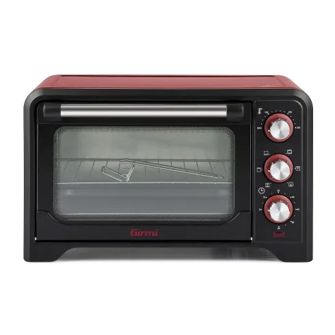 Forno Elettrico Ventilato 1380W Grill Vassoio Griglia Pinza Rosso Nero