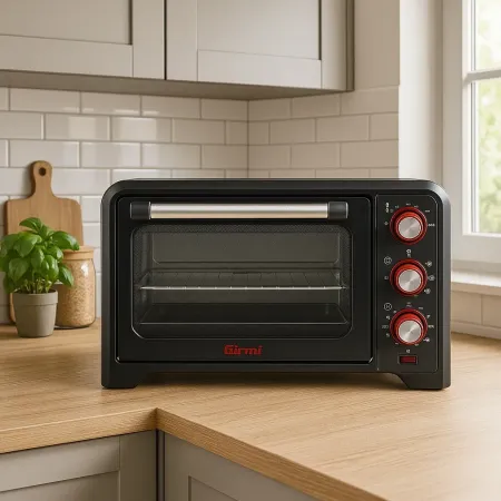 Forno Elettrico Ventilato 1380W Grill Vassoio Griglia Pinza Rosso Nero