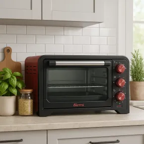 Forno Elettrico Ventilato 1380W Grill Vassoio Griglia Pinza Rosso Nero 2