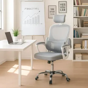 Sedia da Ufficio Ergonomica Grigio Schienale e Braccioli Regolabili 2