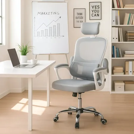 Sedia da Ufficio Ergonomica Grigio Schienale e Braccioli Regolabili